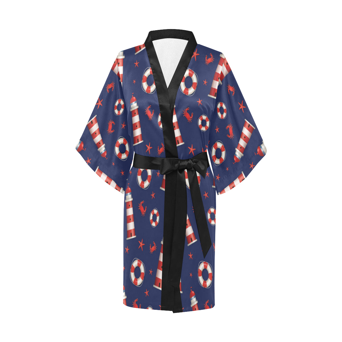 Nautical Pattern Print Design A03 Women's Short Kimono