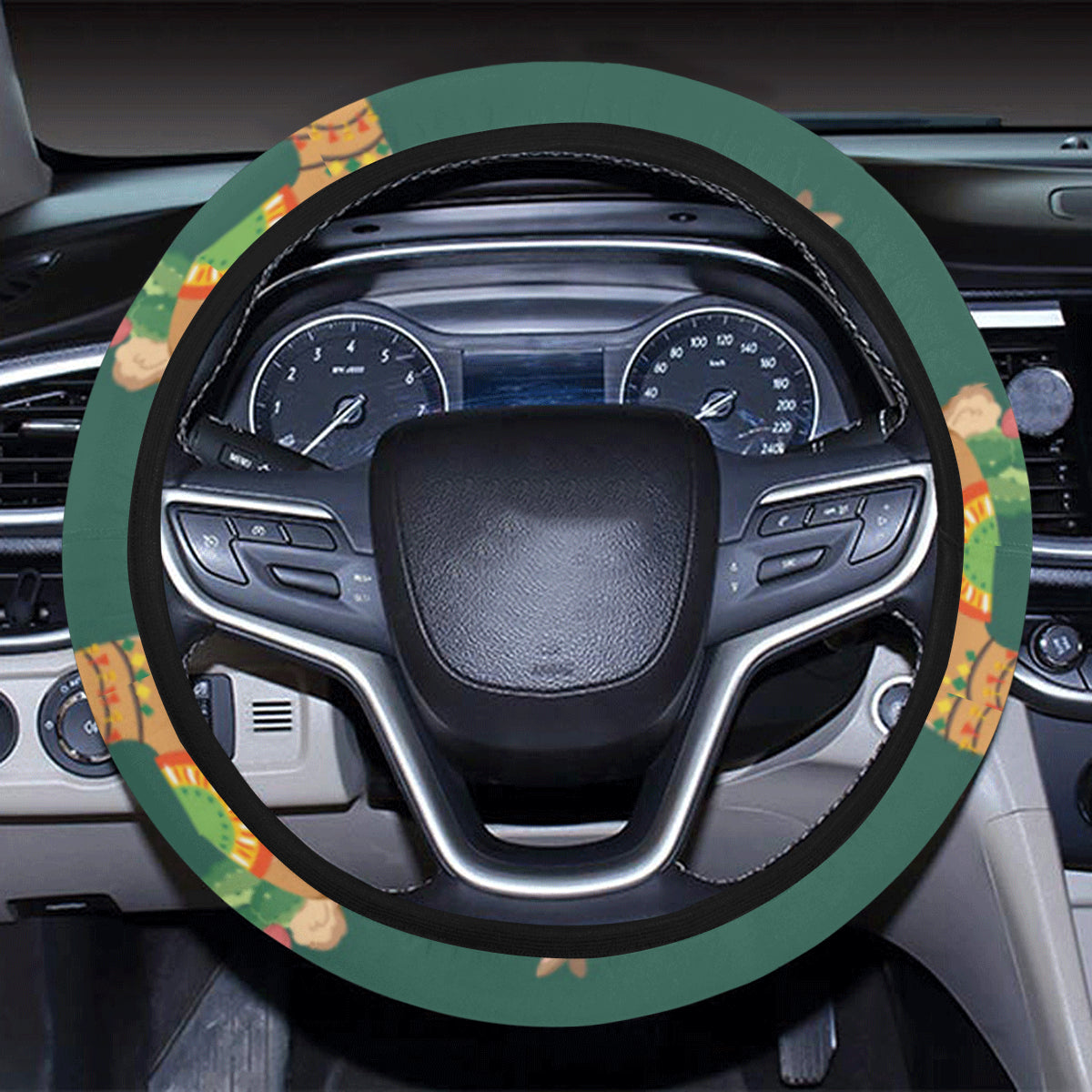 Llama Cactus Pattern Print Design 07 Steering Wheel Cover with Elastic Edge