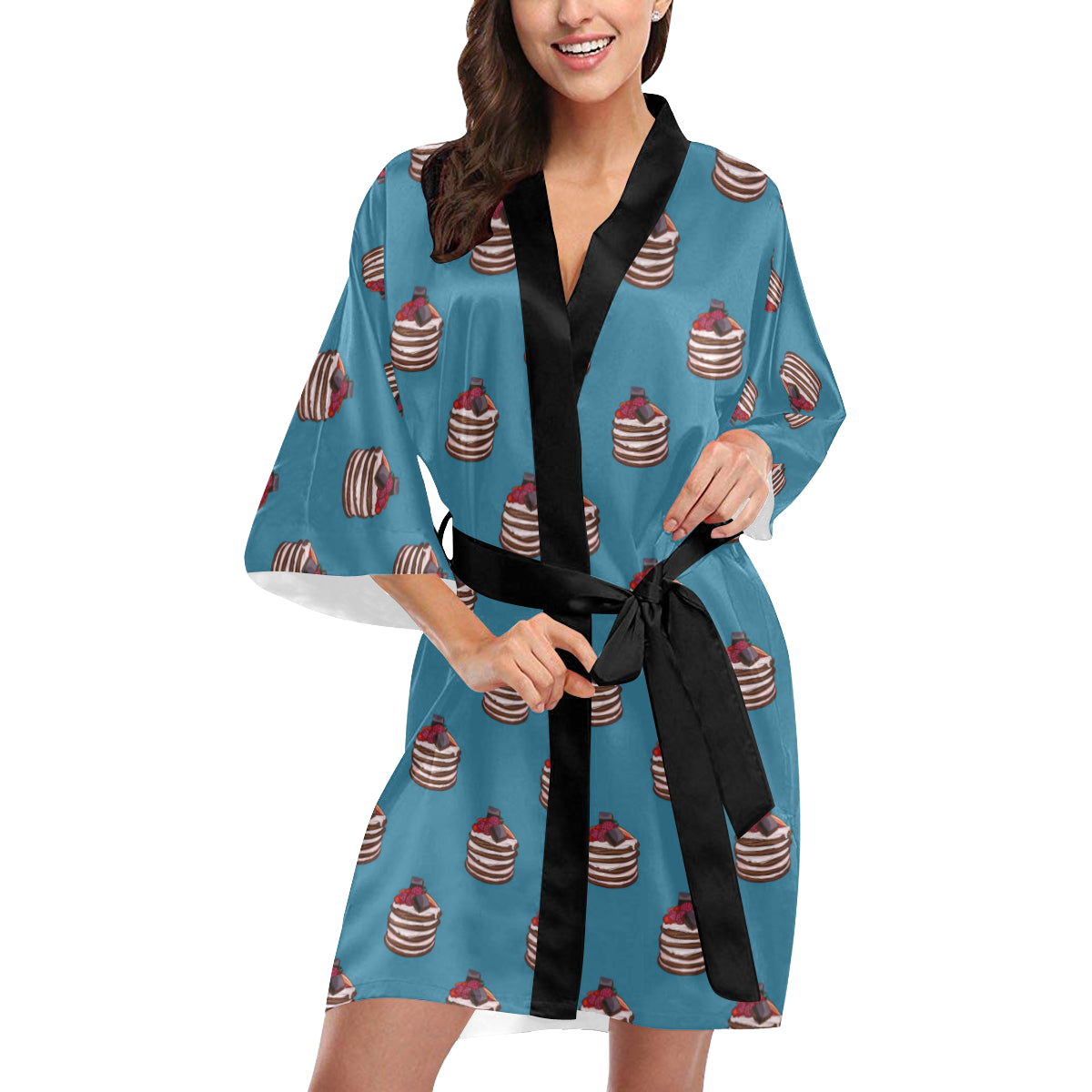 Pancake Pattern Print Design A03 Women's Short Kimono