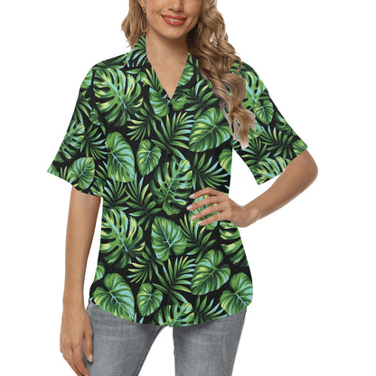 Palm Leaves Pattern Print Design PL013 Women's Hawaiian Shirt