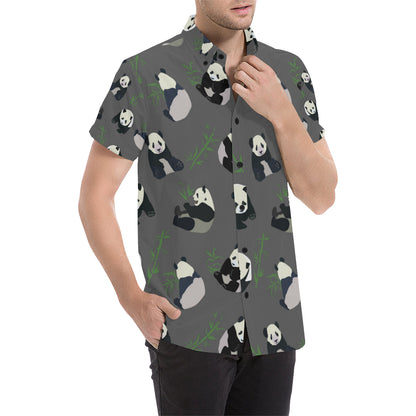 Panda Pattern Print Design A06 Men's Short Sleeve Button Up Shirt