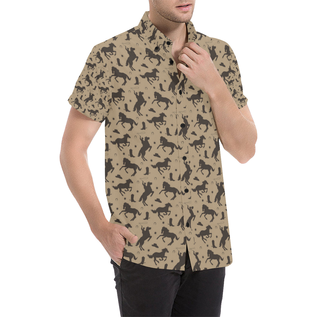 Cowboy Pattern Print Design 05 Men's Short Sleeve Button Up Shirt