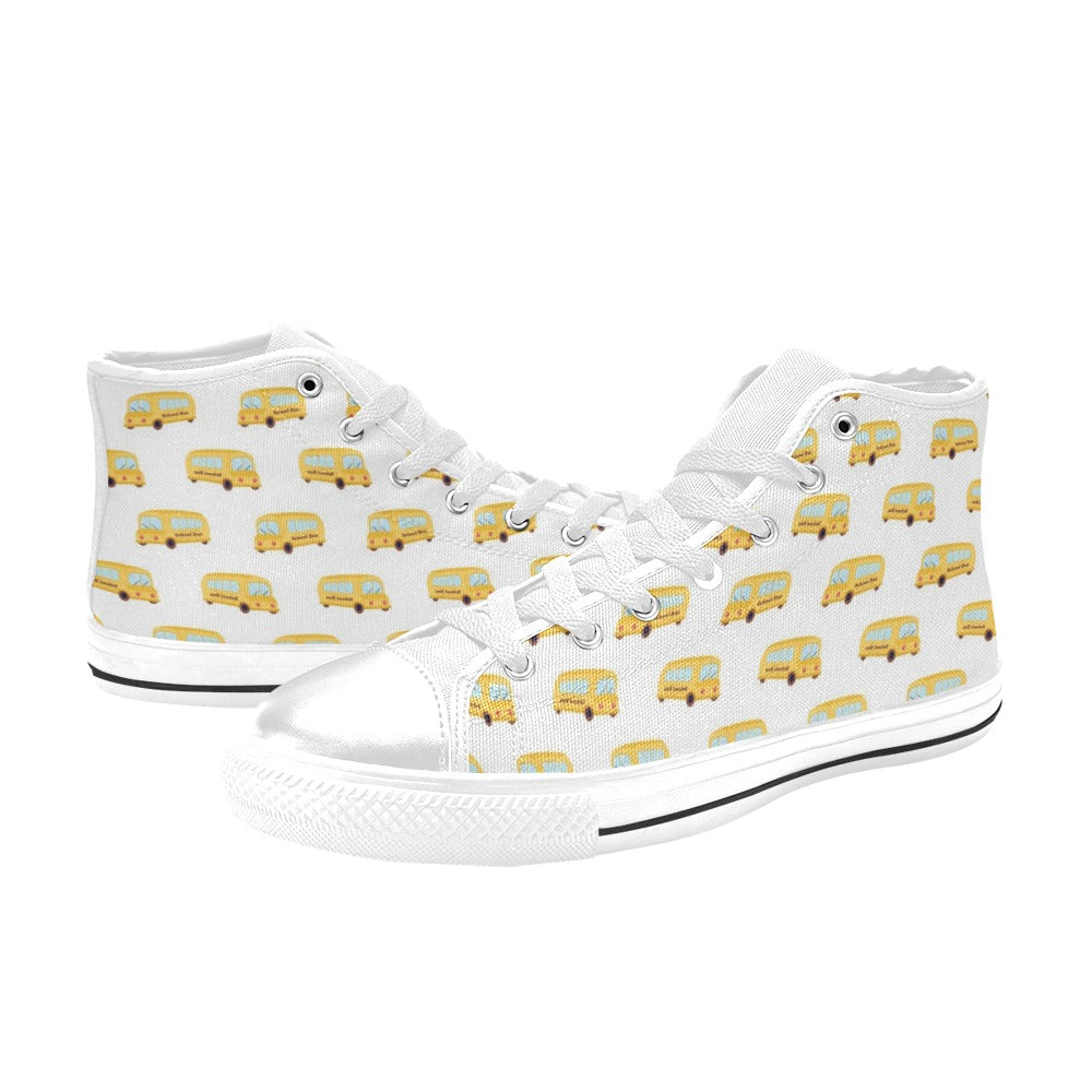 School Bus Print Design LKS306 High Top Women's White Shoes
