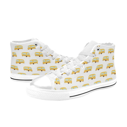 School Bus Print Design LKS306 High Top Women's White Shoes
