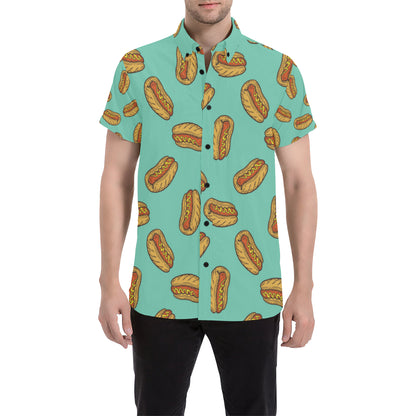 Hot Dog Pattern Print Design 04 Men's Short Sleeve Button Up Shirt