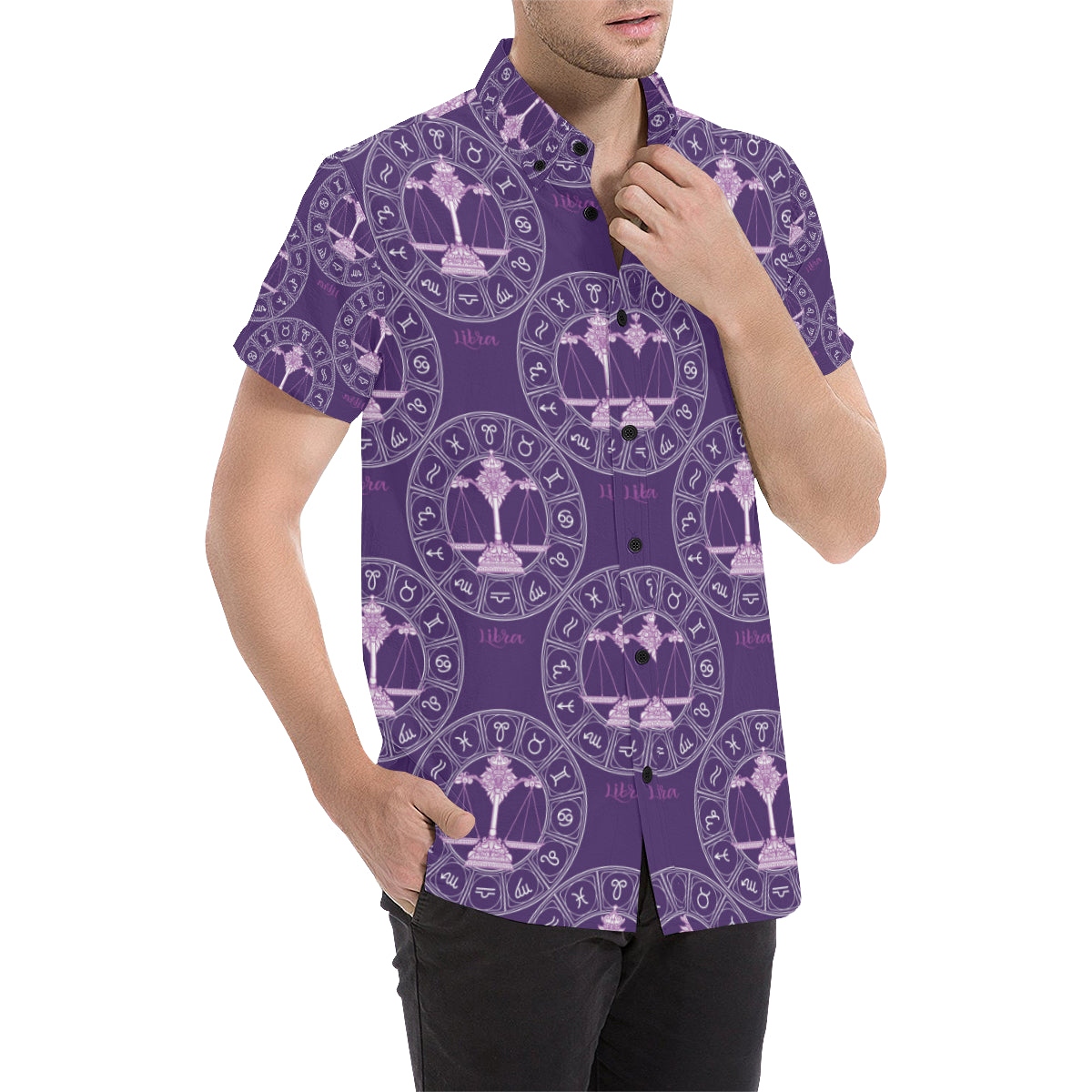 Libra Pattern Print Design 03 Men's Short Sleeve Button Up Shirt