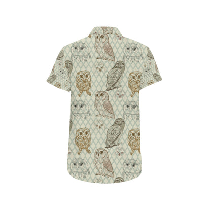 Owl Pattern Print Design A03 Men's Short Sleeve Button Up Shirt