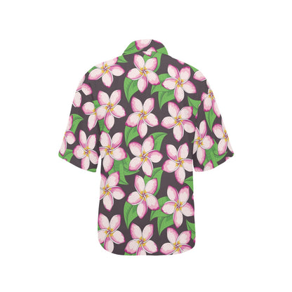 Pink Plumeria Pattern Print Design PM019 Women's Hawaiian Shirt