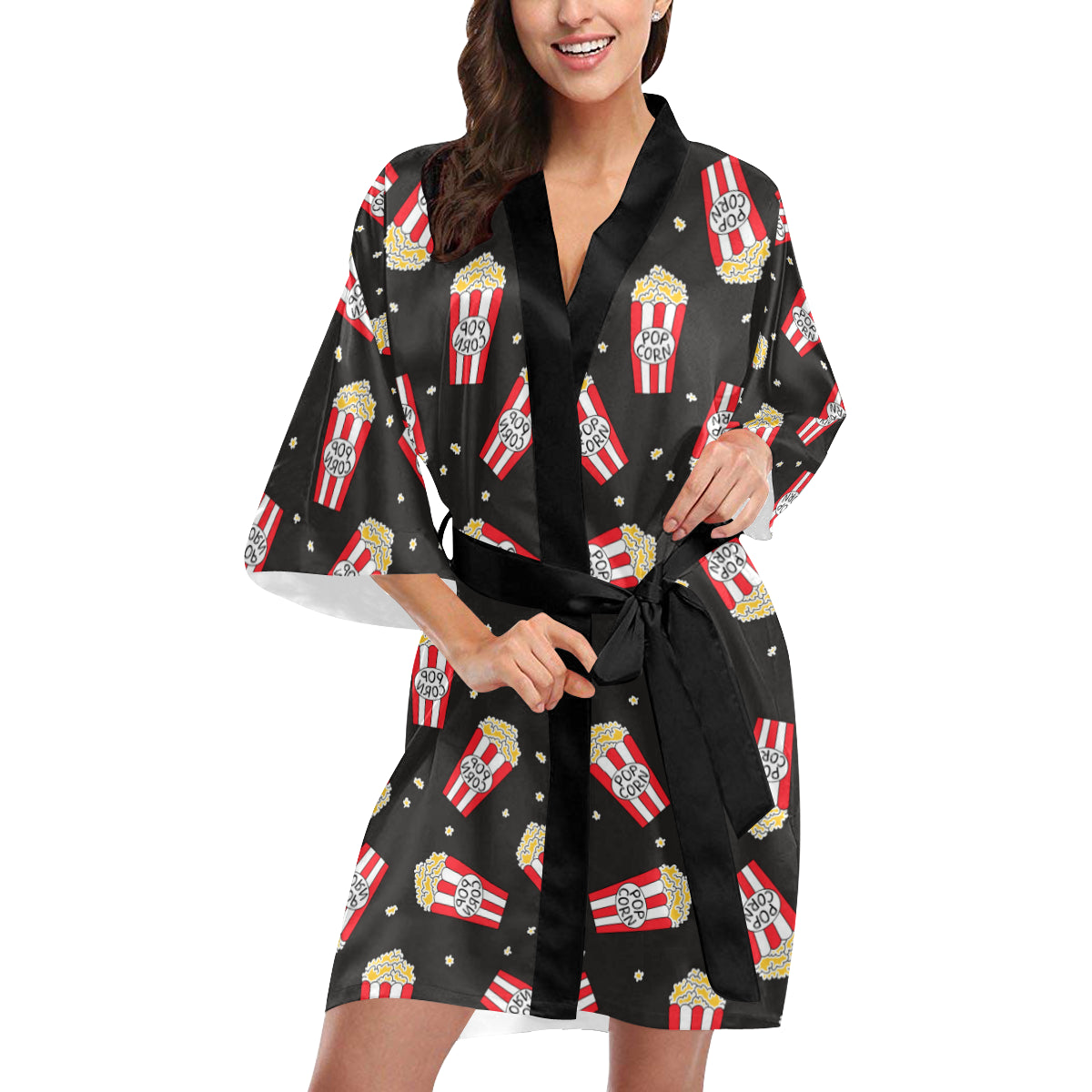 Popcorn Pattern Print Design A01 Women's Short Kimono