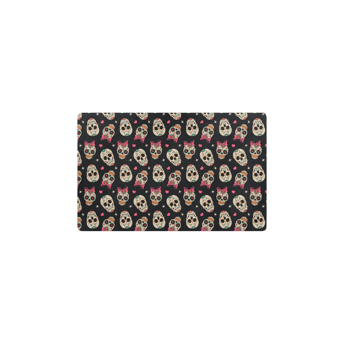 Sugar Skull Pink Bow Themed Print Kitchen Mat