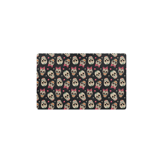 Sugar Skull Pink Bow Themed Print Kitchen Mat