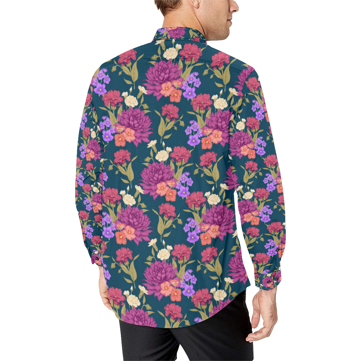 Dahlia Pattern Print Design DH01 Men's Long Sleeve Shirt