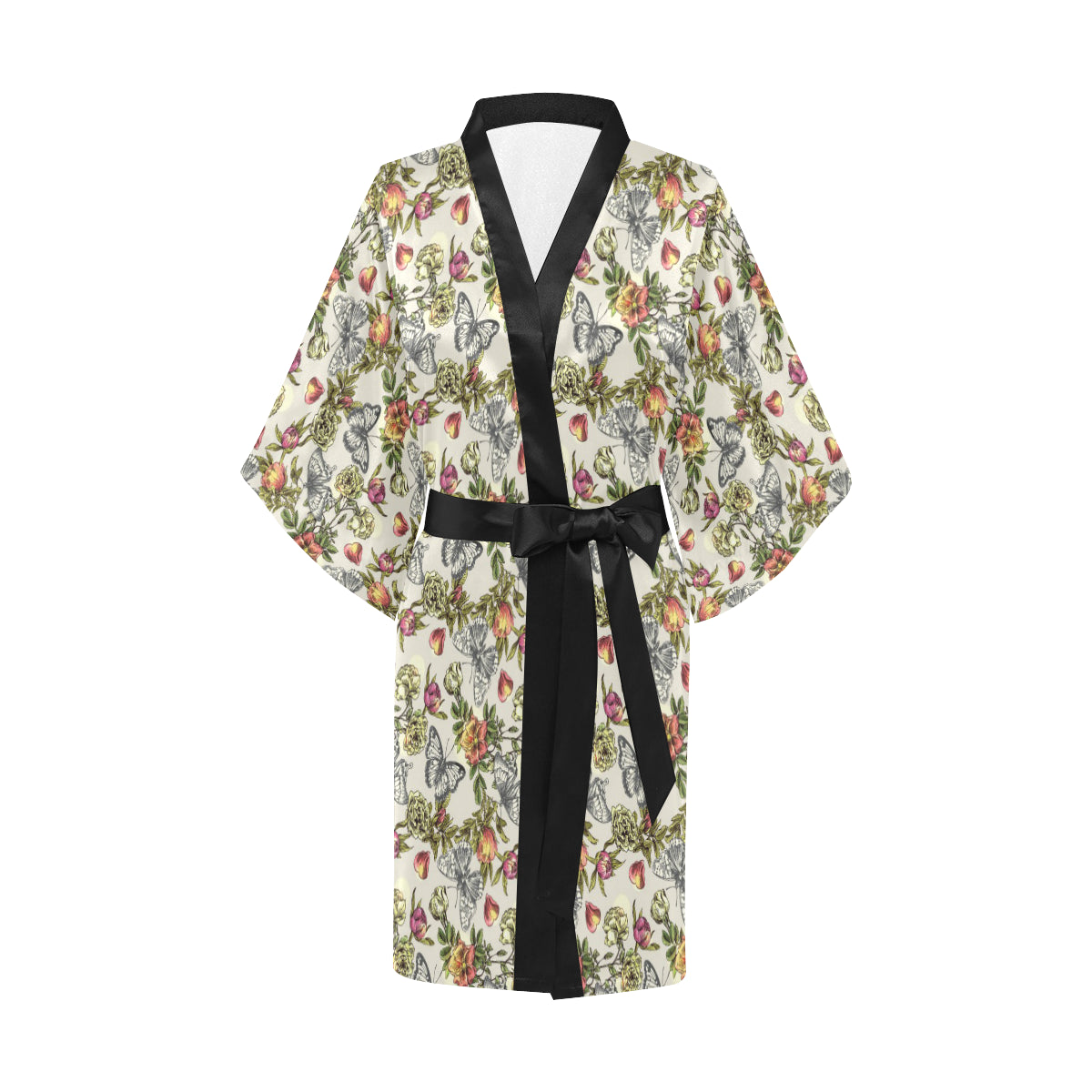 Butterfly Flower Pattern Print Design 06 Women's Short Kimono