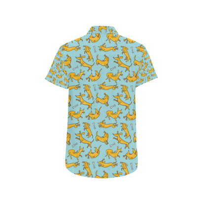 Dachshund Pattern Print Design 08 Men's Short Sleeve Button Up Shirt