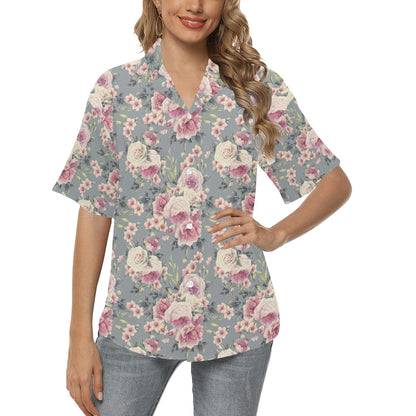 Peony Pattern Print Design PE05 Women's Hawaiian Shirt