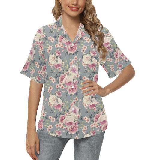 Peony Pattern Print Design PE05 Women's Hawaiian Shirt