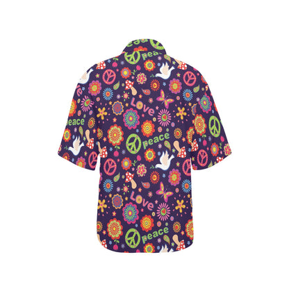 Flower Power Peace Design Print Women's Hawaiian Shirt