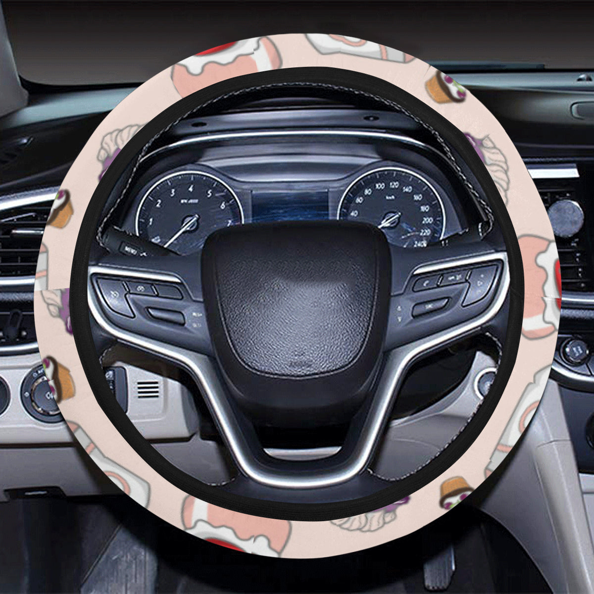 Cake Pattern Print Design 01 Steering Wheel Cover with Elastic Edge