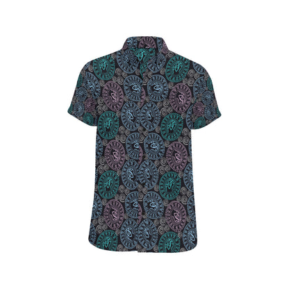 Eye of Horus Ethnic Pattern Men's Short Sleeve Button Up Shirt
