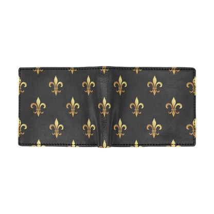 Fleur De Lis Gold Pattern Print Design 03 Men's ID Card Wallet