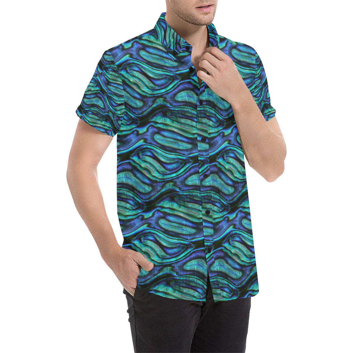 Abalone Pattern Print Design 02 Men's Short Sleeve Button Up Shirt