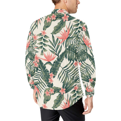 Tropical Flower Palm Leaves Men's Long Sleeve Shirt