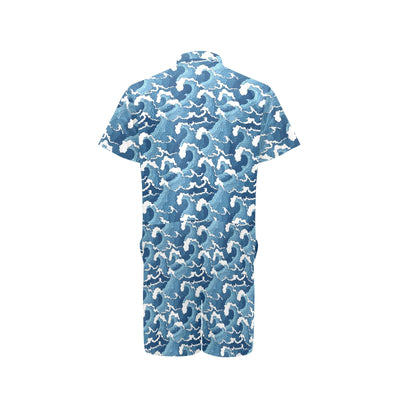 Wave Themed Pattern Print Men's Romper