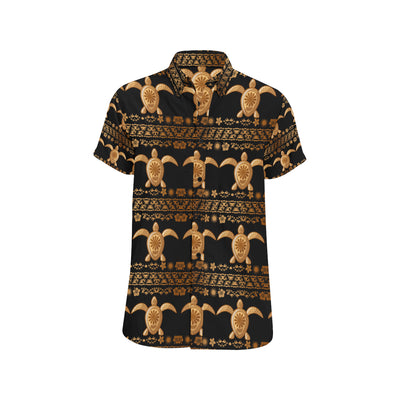 Tribal Sea turtle Polynesian Hawaiian Men's Short Sleeve Button Up Shirt