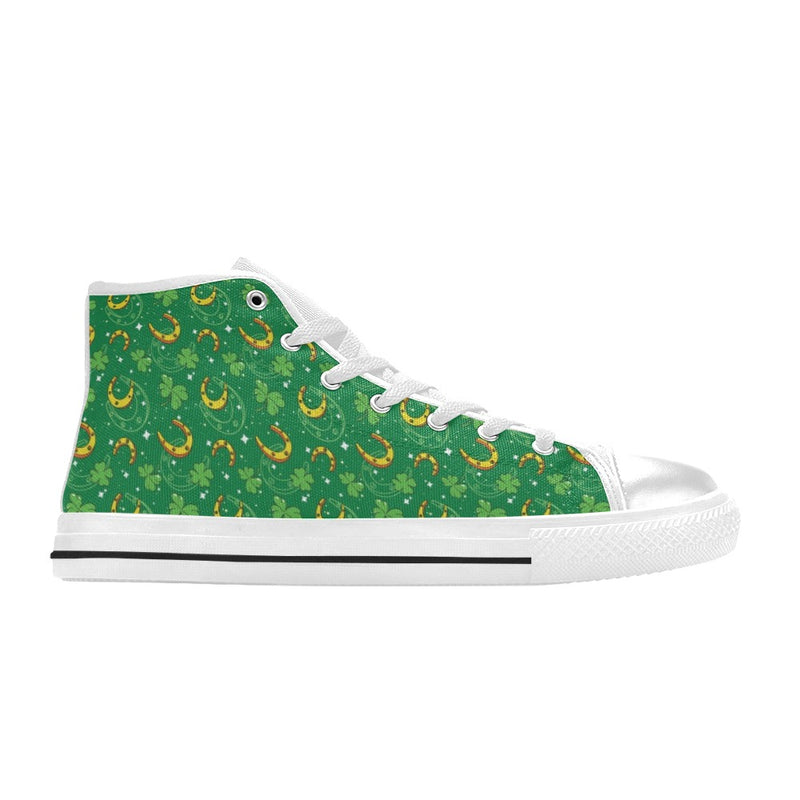 Shamrock With Horse Shoes Print Design LKS305 High Top Women's White Shoes