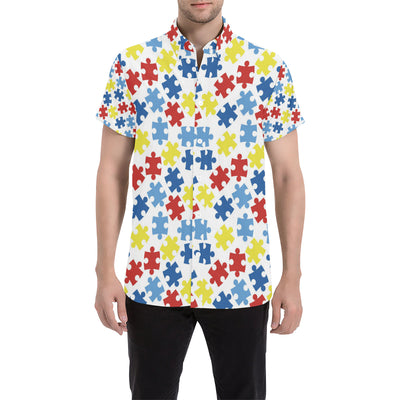 Autism Awareness Pattern Print Design 04 Men's Short Sleeve Button Up Shirt