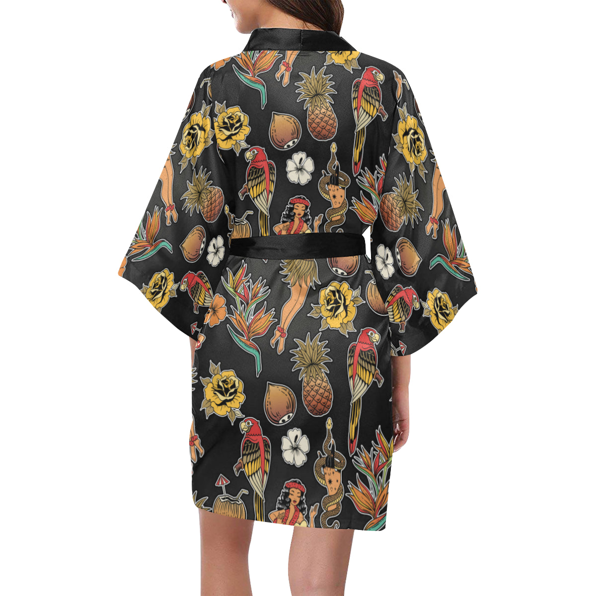 Hula Dancers Hawaiian Style Pattern Print Design 0 Women's Short Kimono