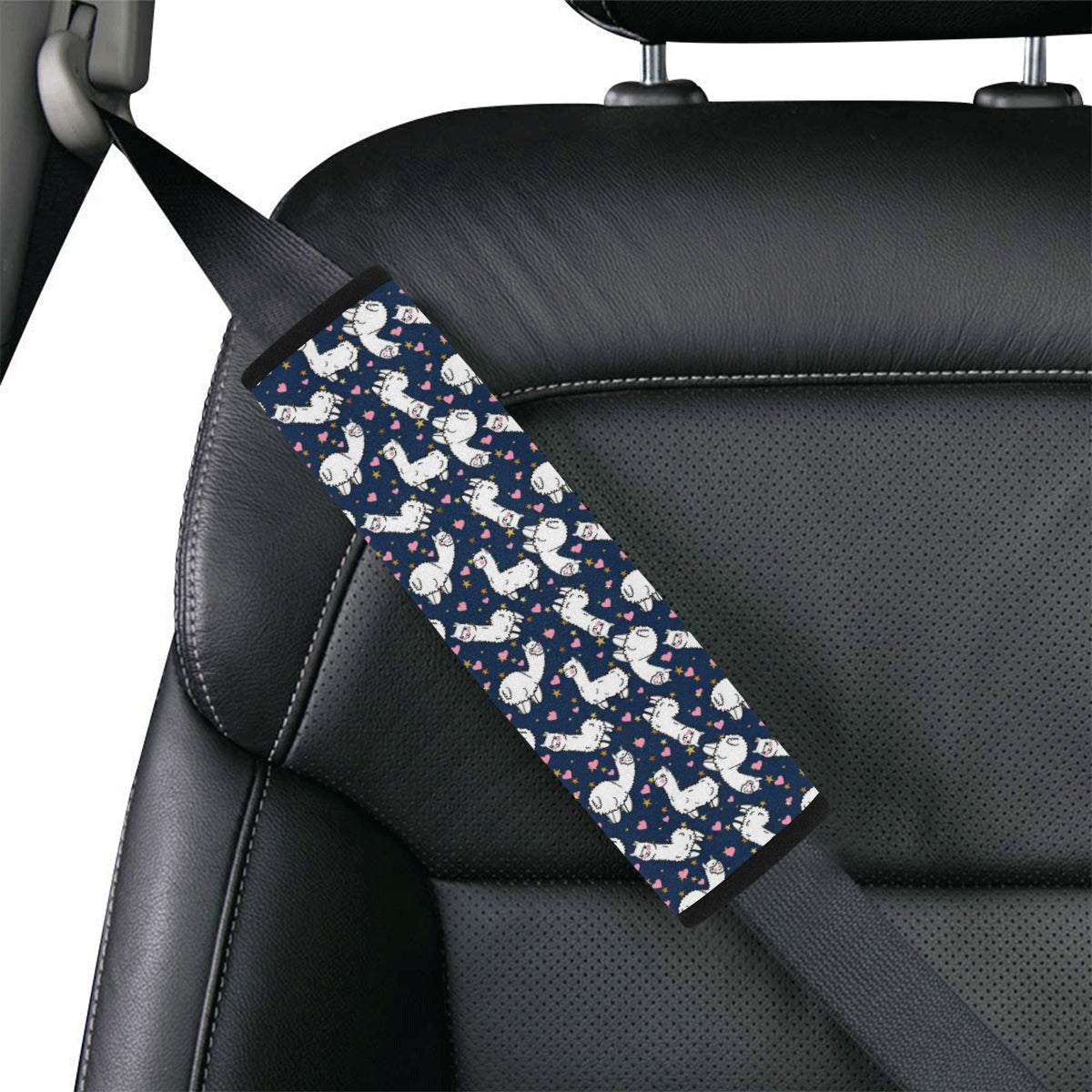 Alpaca Heart Star Design Themed Print Car Seat Belt Cover