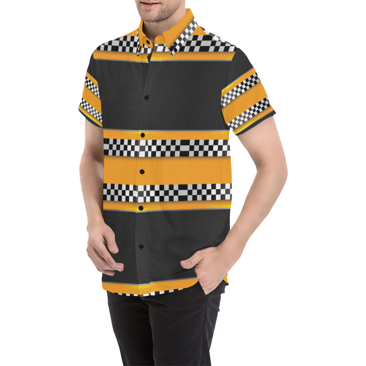 Checkered Pattern Print Design 01 Men's Short Sleeve Button Up Shirt
