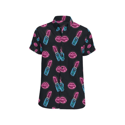 Lipstick Color Neon Pattern Print Design 03 Men's Short Sleeve Button Up Shirt