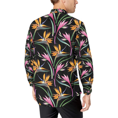 Tropical Flower Pattern Print Design TF017 Men's Long Sleeve Shirt