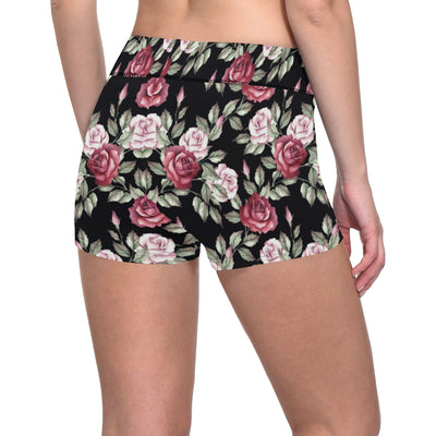 Rose Red Pink Pattern Print Design RO03 Yoga Shorts