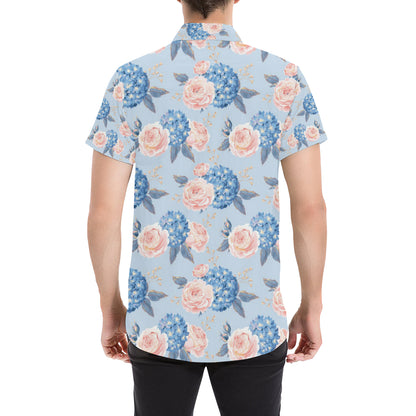 Hydrangea Pattern Print Design HD06 Men's Short Sleeve Button Up Shirt