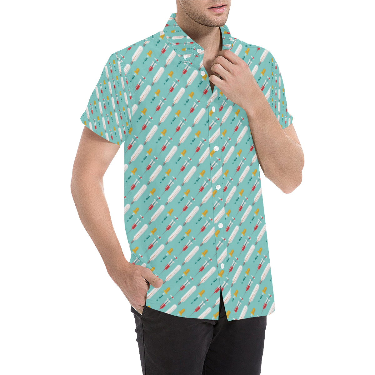 Phlebotomist Medical Print Men's Short Sleeve Button Up Shirt
