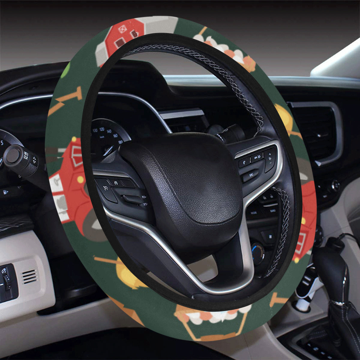 Agricultural Farm Print Design 02 Steering Wheel Cover with Elastic Edge
