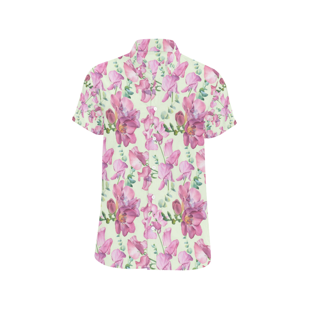 Peony Pattern Print Design PE011 Men's Short Sleeve Button Up Shirt