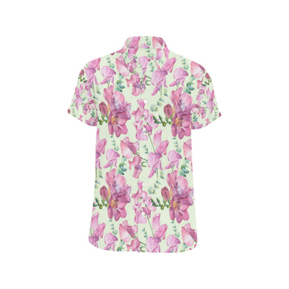 Peony Pattern Print Design PE011 Men's Short Sleeve Button Up Shirt