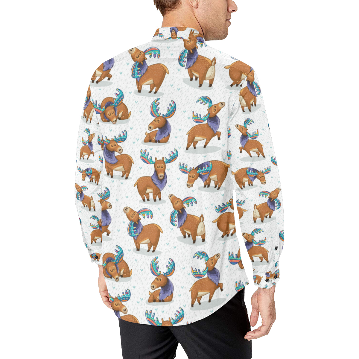 Moose Cute Pattern Print Design 01 Men's Long Sleeve Shirt