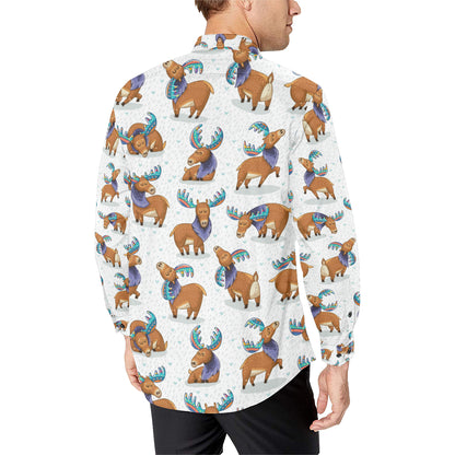 Moose Cute Pattern Print Design 01 Men's Long Sleeve Shirt