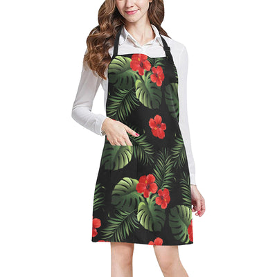 Red Hibiscus Tropical Apron with Pocket