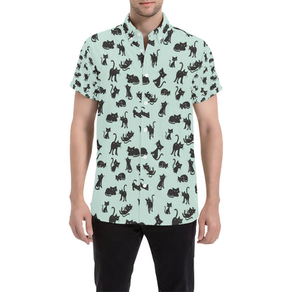 Black Cat Pattern Print Design 04 Men's Short Sleeve Button Up Shirt