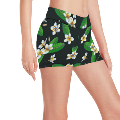 White Plumeria Pattern Print Design PM023 Yoga Shorts