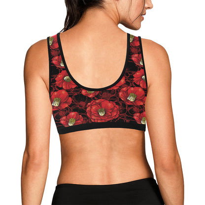 Camellia Pattern Print Design CM06 Sports Bra