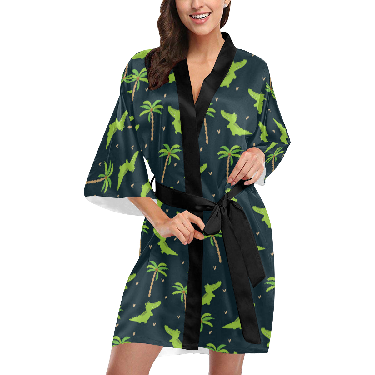 Alligator Pattern Print Design 02 Women's Short Kimono