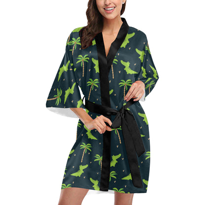 Alligator Pattern Print Design 02 Women's Short Kimono