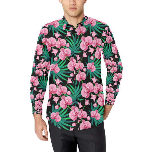 Orchid Pink Pattern Print Design OR06 Men's Long Sleeve Shirt